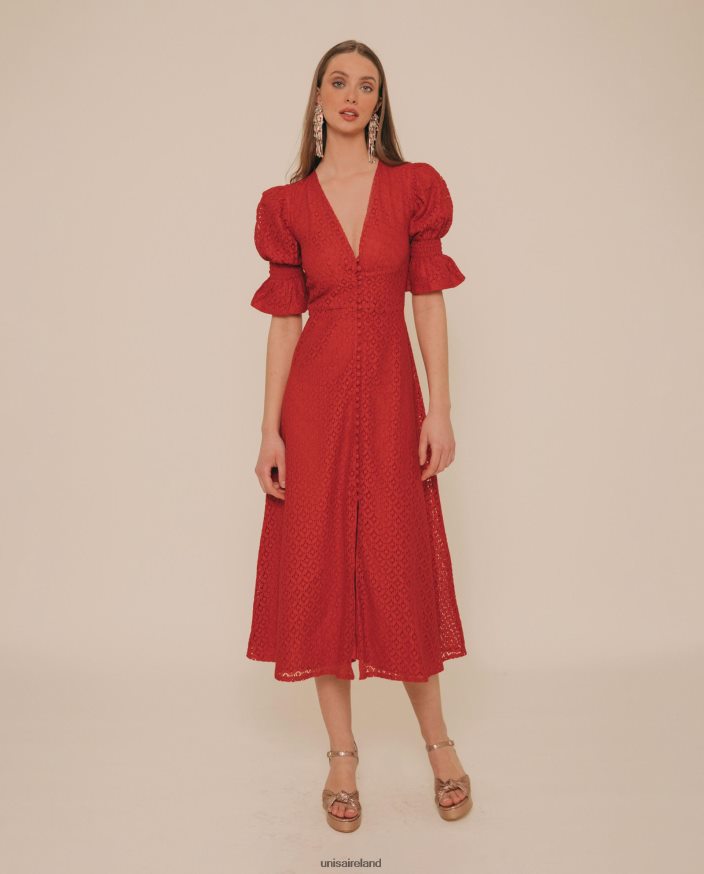 Red 80842D1258 Women Unisa Nuanced fit lace midi dress