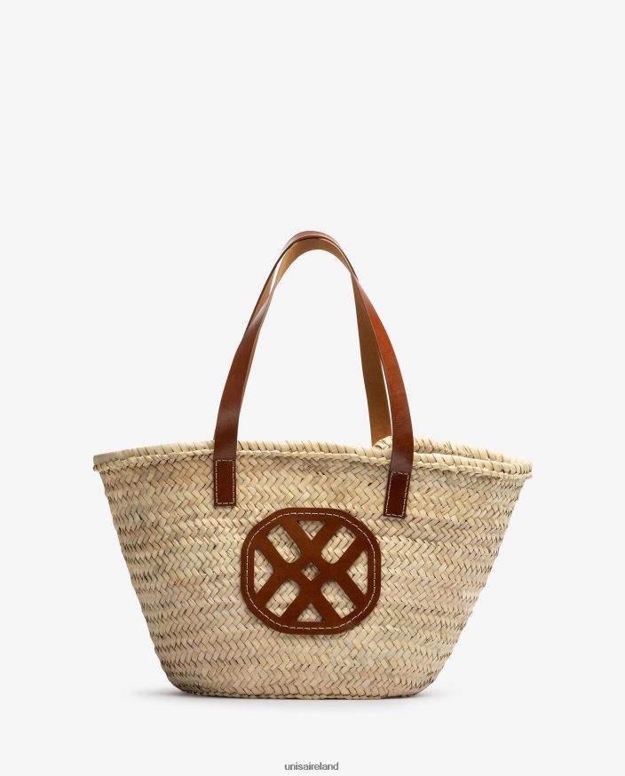 Brown 80842D1098 Women Unisa Medium braided basket with leather handles and logo