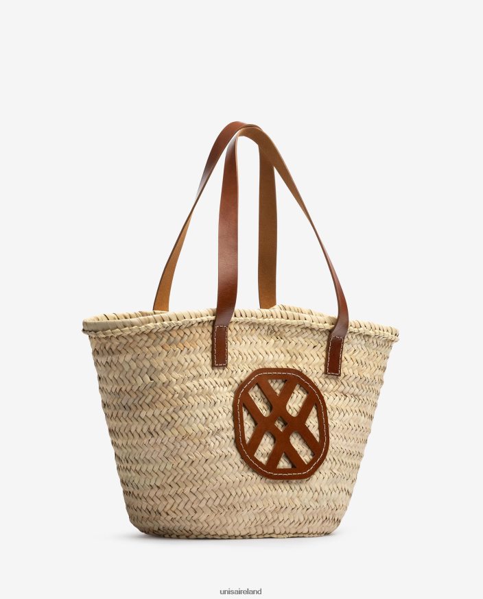 Brown 80842D1098 Women Unisa Medium braided basket with leather handles and logo