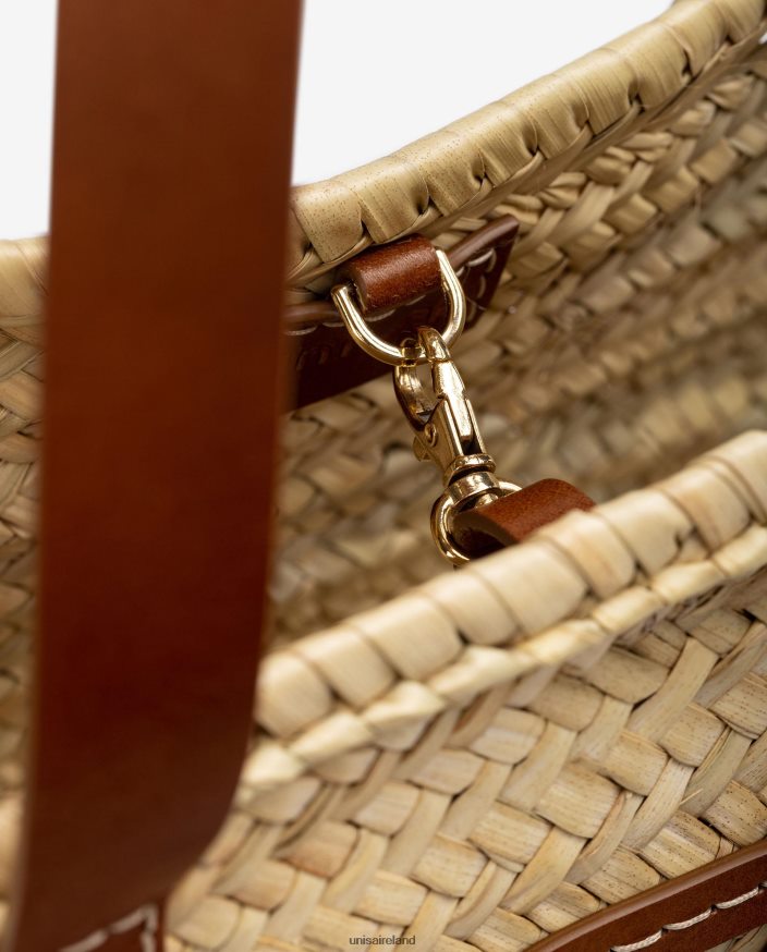 Brown 80842D1098 Women Unisa Medium braided basket with leather handles and logo