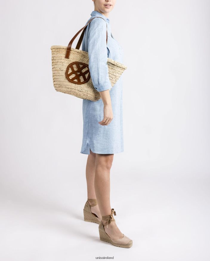 Brown 80842D1098 Women Unisa Medium braided basket with leather handles and logo