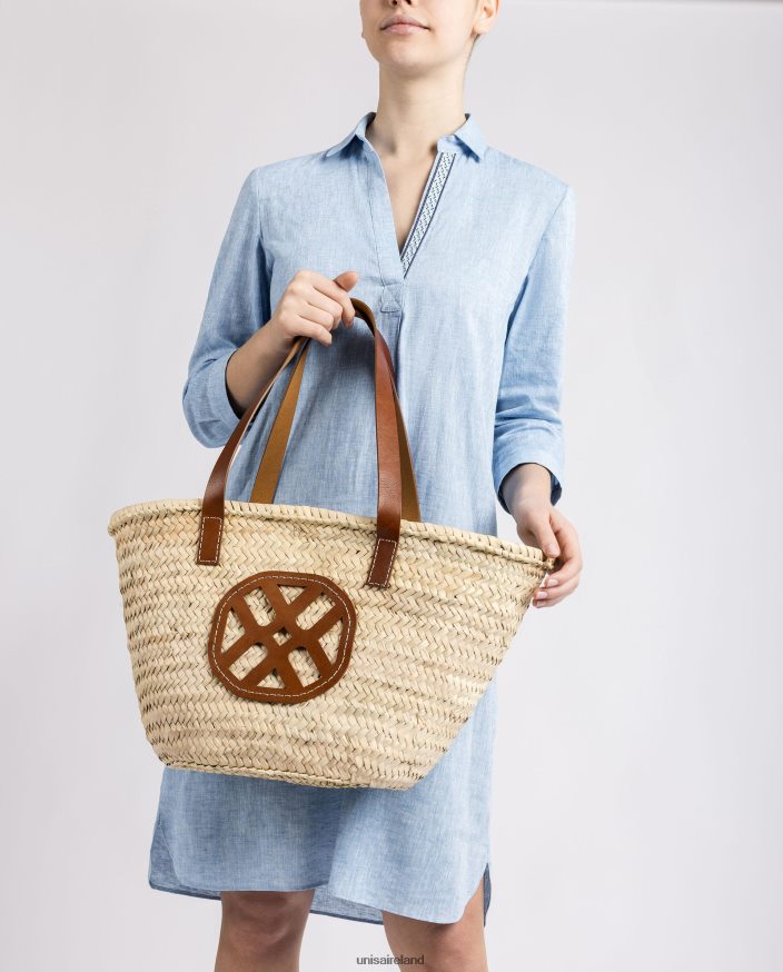 Brown 80842D1098 Women Unisa Medium braided basket with leather handles and logo