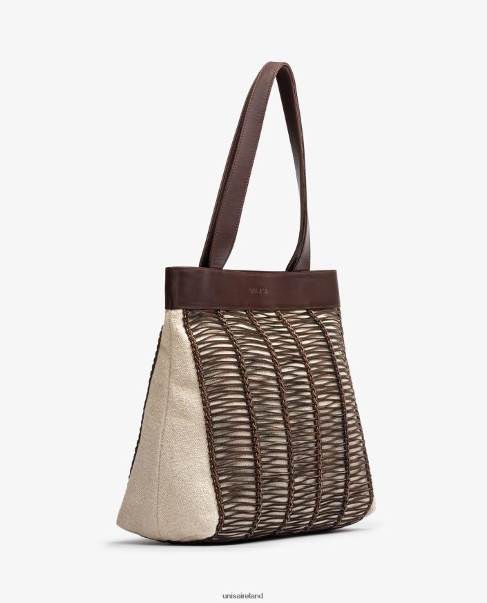 Brown 80842D1108 Women Unisa Large handbag made in fabric and leather