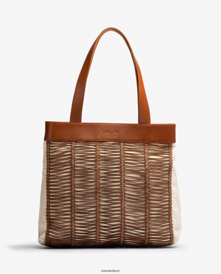 Brown 80842D1110 Women Unisa Large handbag made in fabric and leather