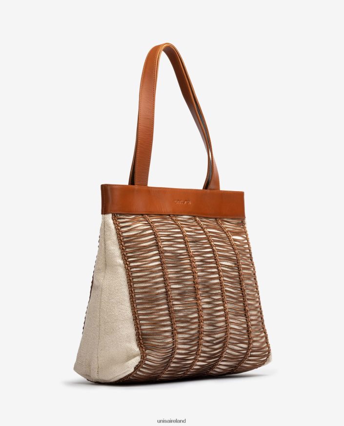 Brown 80842D1110 Women Unisa Large handbag made in fabric and leather