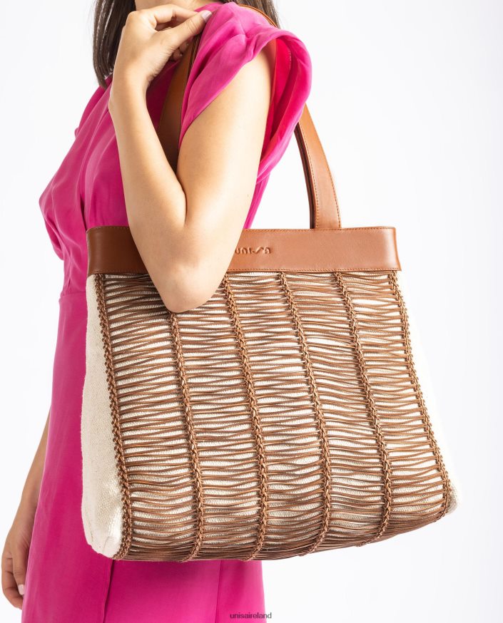Brown 80842D1110 Women Unisa Large handbag made in fabric and leather