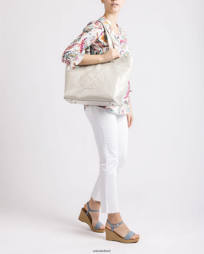 White 80842D1148 Women Unisa Handbag with a monogram stitched on it