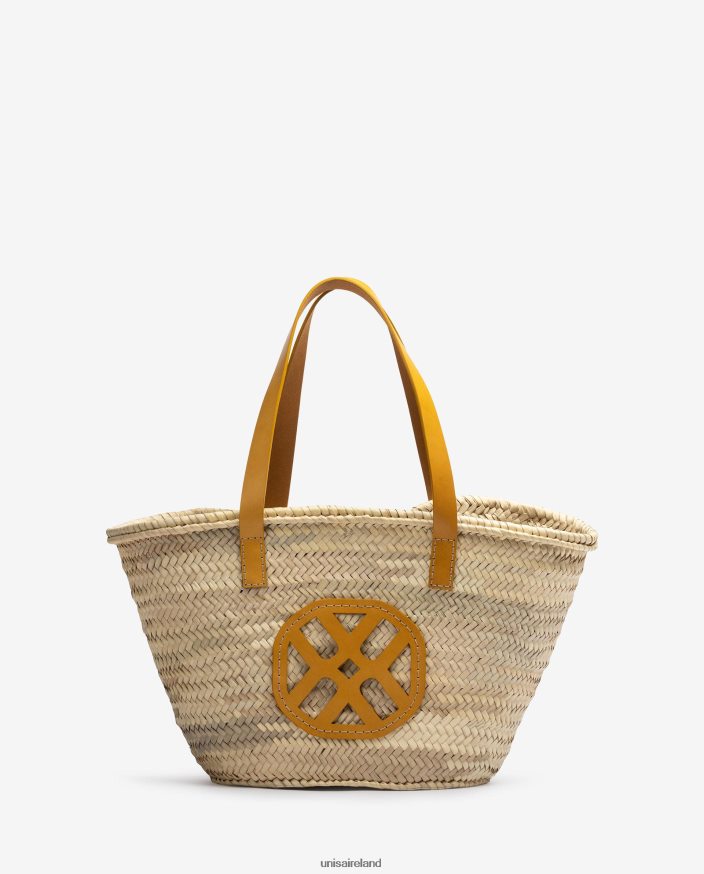 Yellow 80842D1097 Women Unisa Medium braided basket with leather handles and logo