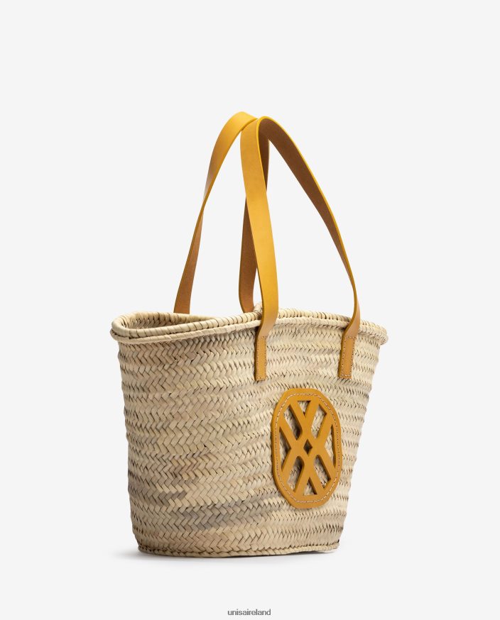 Yellow 80842D1097 Women Unisa Medium braided basket with leather handles and logo