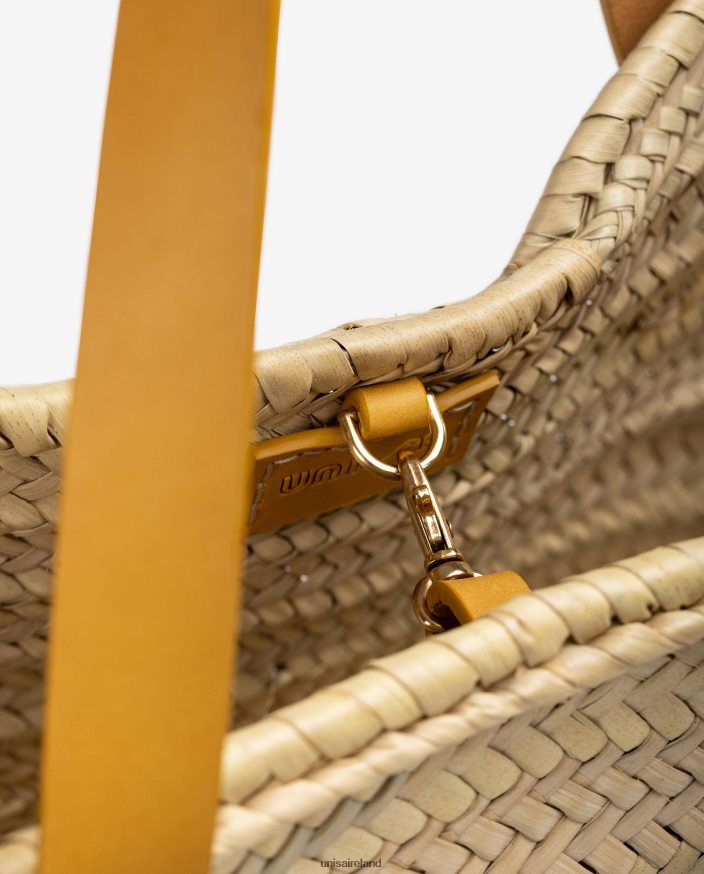 Yellow 80842D1097 Women Unisa Medium braided basket with leather handles and logo