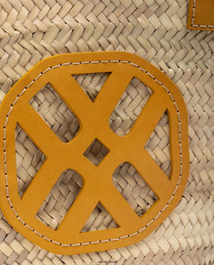 Yellow 80842D1097 Women Unisa Medium braided basket with leather handles and logo