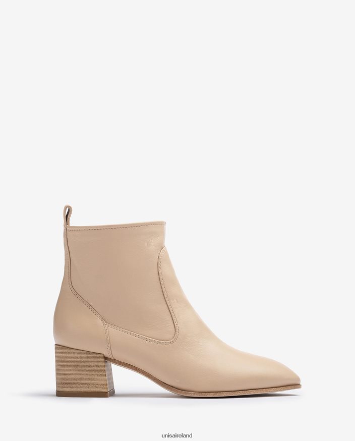 Beige 80842D847 Women Unisa Leather ankle boot with a heel