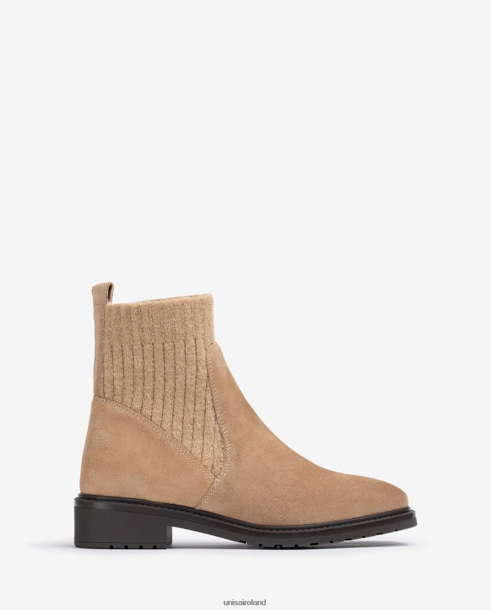 Beige 80842D891 Kids Unisa Suede ankle boots with elastic quarter top line