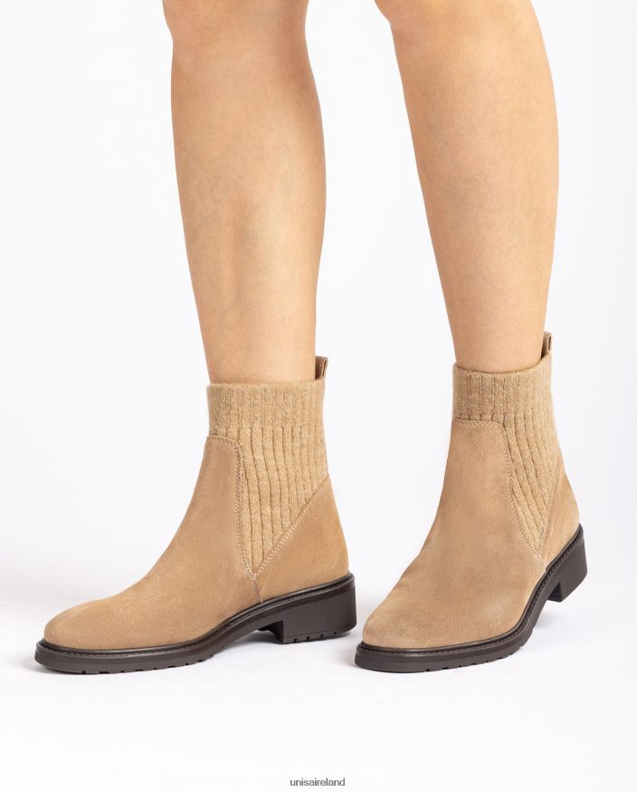 Beige 80842D891 Kids Unisa Suede ankle boots with elastic quarter top line