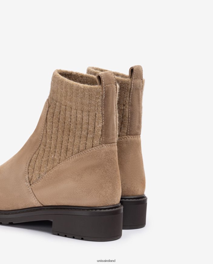 Beige 80842D891 Kids Unisa Suede ankle boots with elastic quarter top line