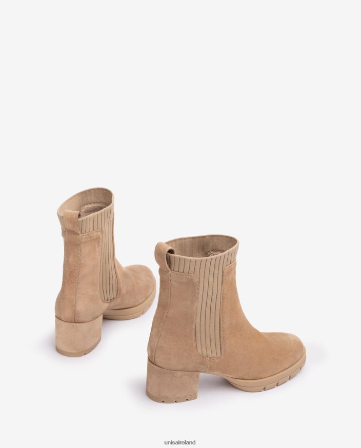 Beige 80842D935 Kids Unisa Suede ankle boot with a ribbed sock
