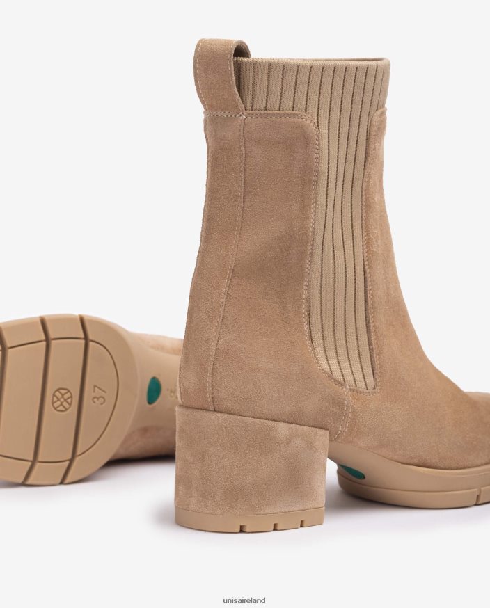 Beige 80842D935 Kids Unisa Suede ankle boot with a ribbed sock