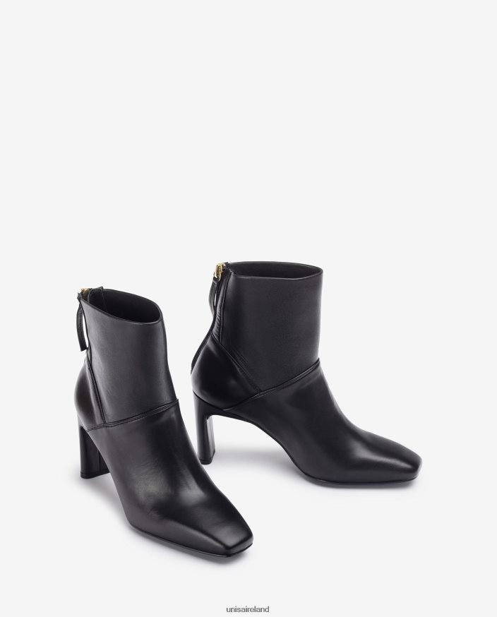 Black 80842D1013 Women Unisa Square toe ankle boot with a high heel