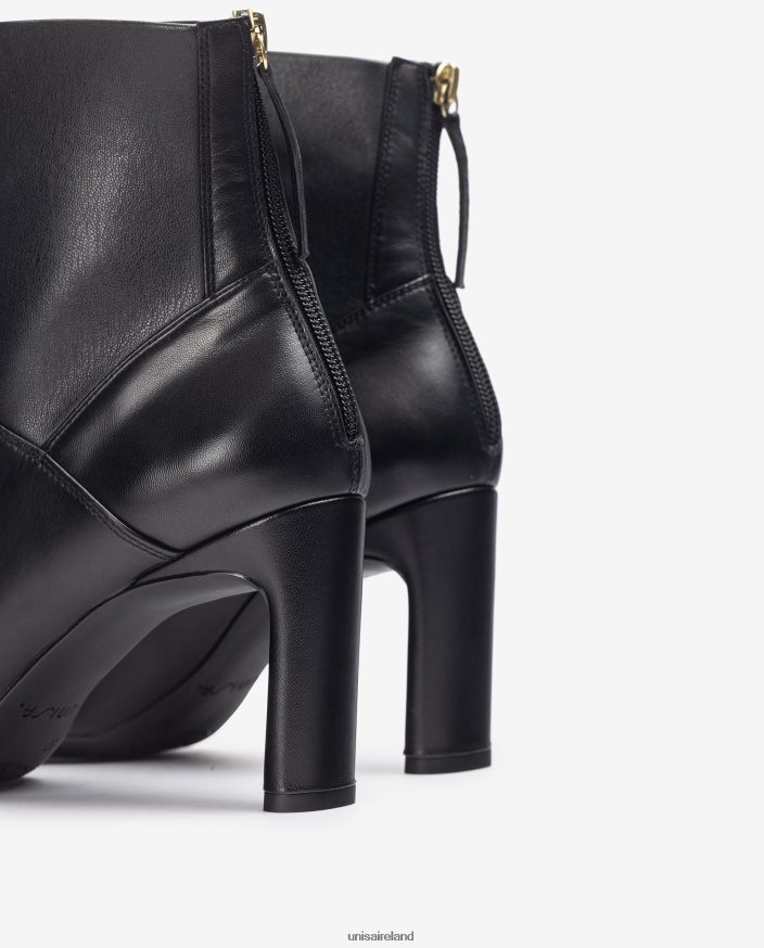Black 80842D1013 Women Unisa Square toe ankle boot with a high heel