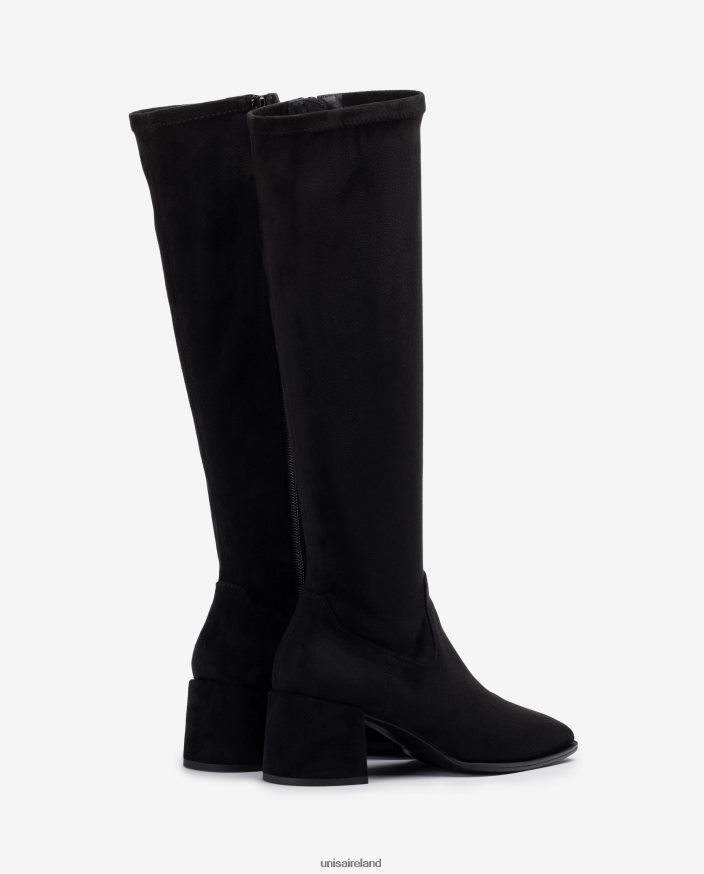 Black 80842D1030 Women Unisa Wide heel boot with a stretch fabric quarter top line
