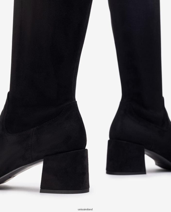 Black 80842D1030 Women Unisa Wide heel boot with a stretch fabric quarter top line
