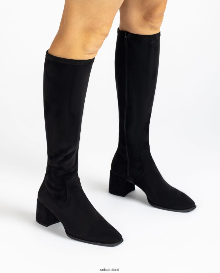 Black 80842D1030 Women Unisa Wide heel boot with a stretch fabric quarter top line