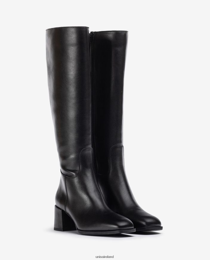 Black 80842D1054 Women Unisa Square toe boot with a wide heel