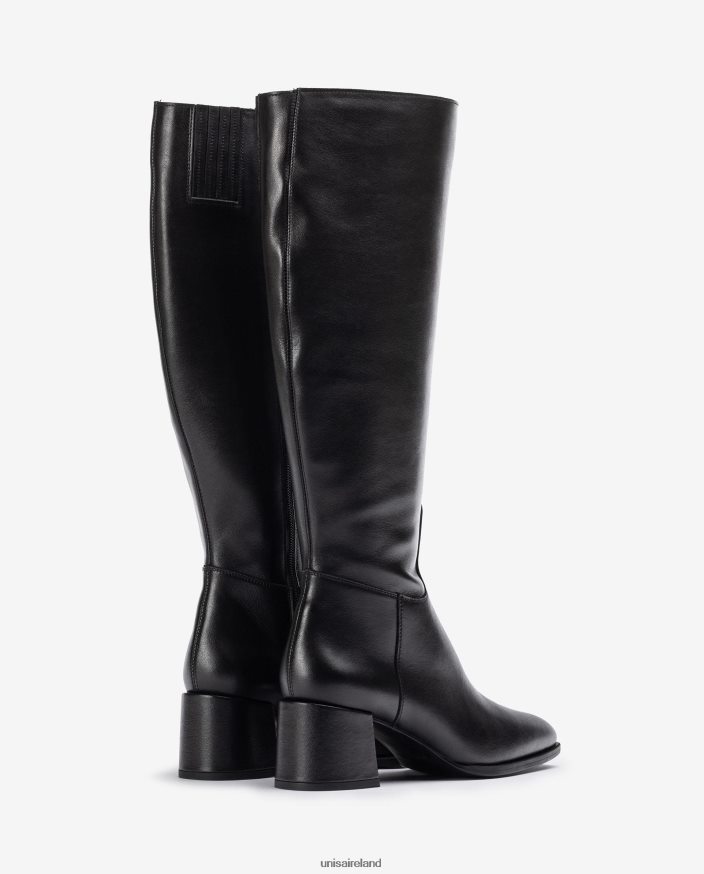 Black 80842D1054 Women Unisa Square toe boot with a wide heel