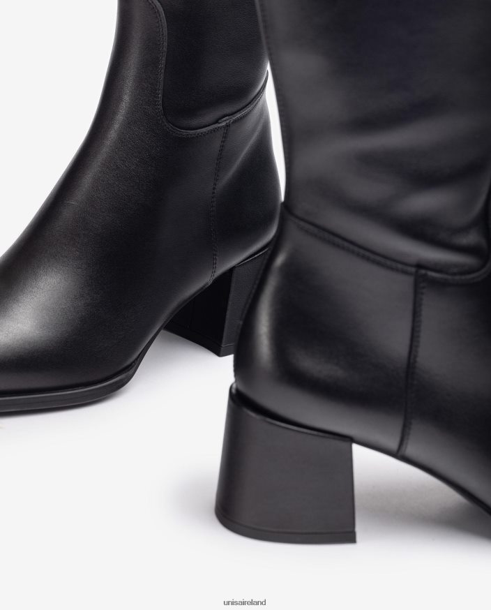 Black 80842D1054 Women Unisa Square toe boot with a wide heel