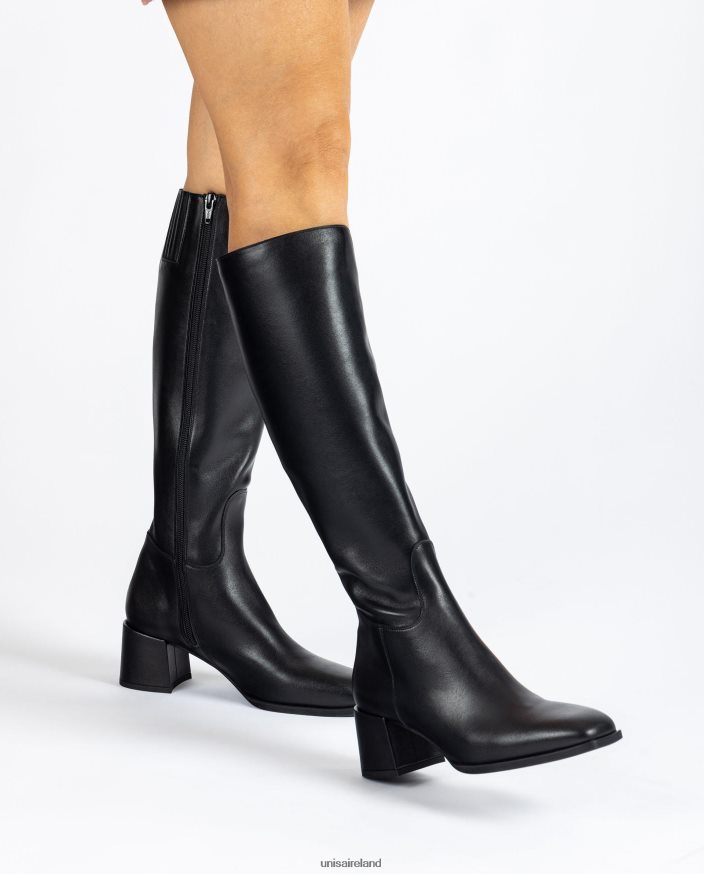 Black 80842D1054 Women Unisa Square toe boot with a wide heel
