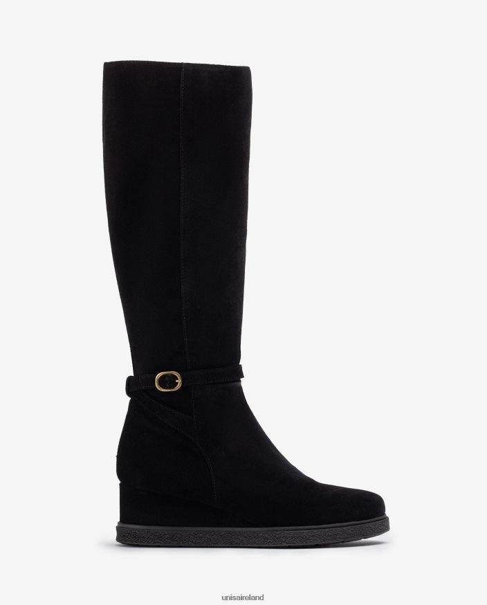 Black 80842D1071 Kids Unisa High shaft suede boot with a wedge and non-slip rubber sole