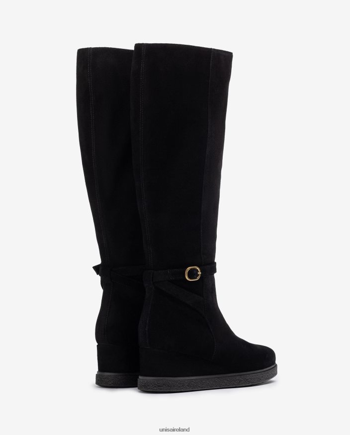 Black 80842D1071 Kids Unisa High shaft suede boot with a wedge and non-slip rubber sole