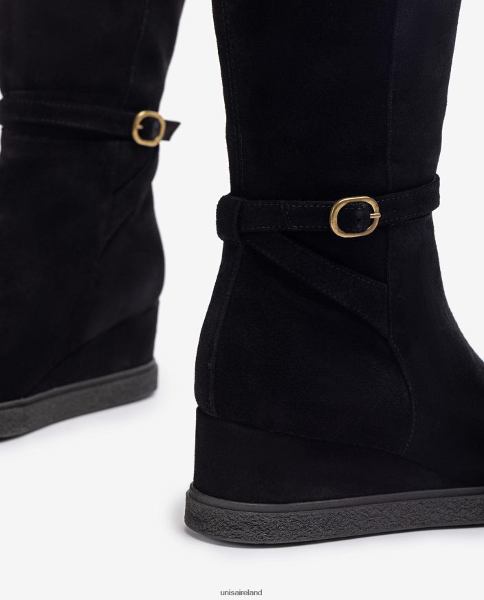 Black 80842D1071 Kids Unisa High shaft suede boot with a wedge and non-slip rubber sole