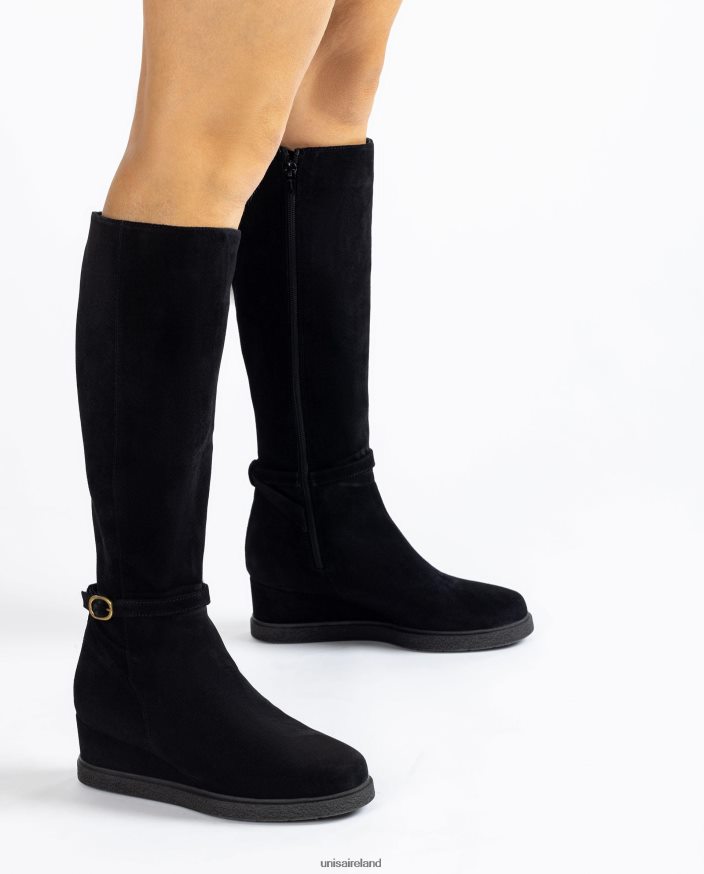 Black 80842D1071 Kids Unisa High shaft suede boot with a wedge and non-slip rubber sole