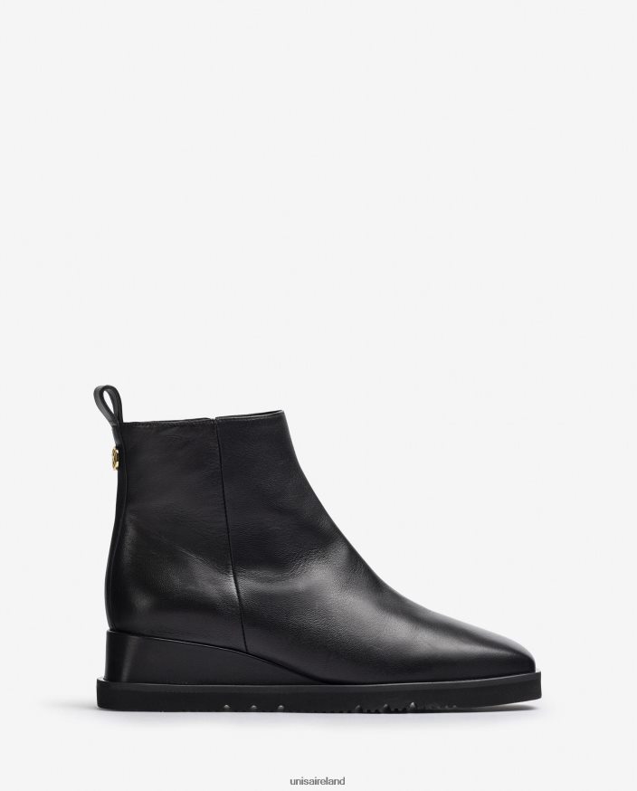 Black 80842D911 Women Unisa Leather ankle boot with a wedge