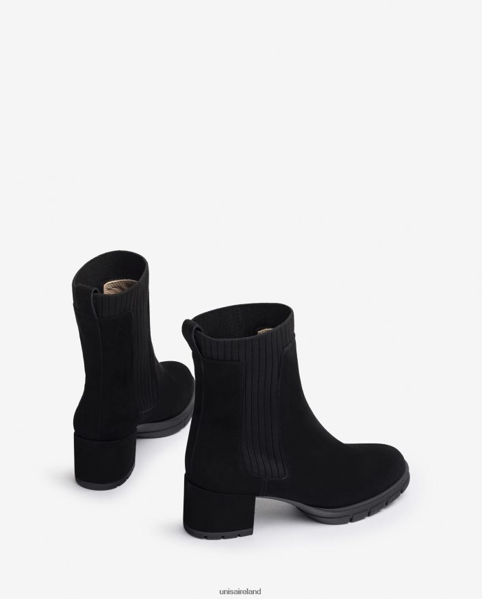 Black 80842D937 Kids Unisa Suede ankle boot with a ribbed sock