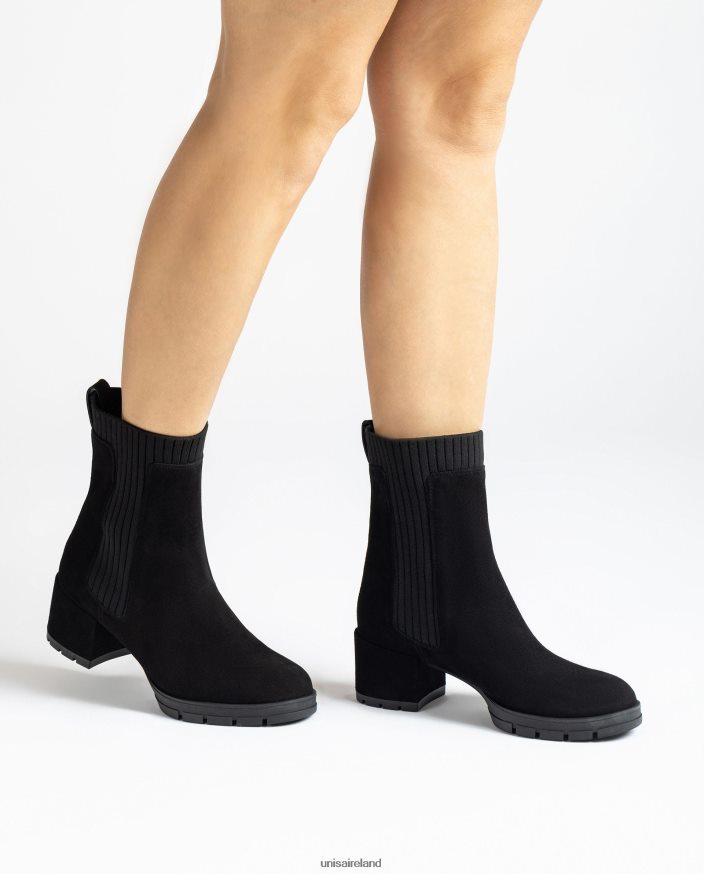 Black 80842D937 Kids Unisa Suede ankle boot with a ribbed sock