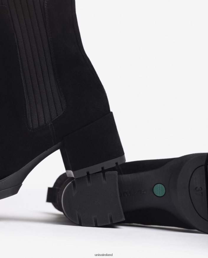 Black 80842D937 Kids Unisa Suede ankle boot with a ribbed sock