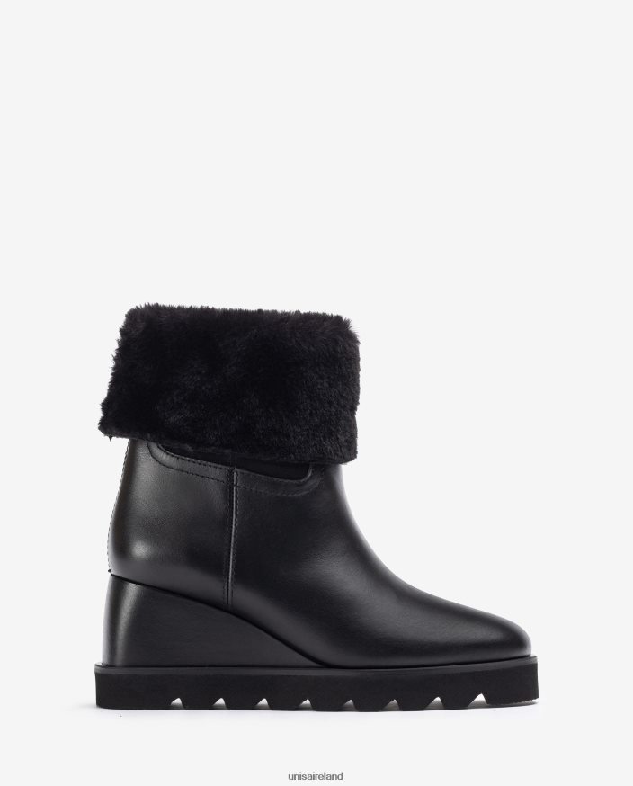 Black 80842D962 Women Unisa Ankle boot with a wedge and warm lining
