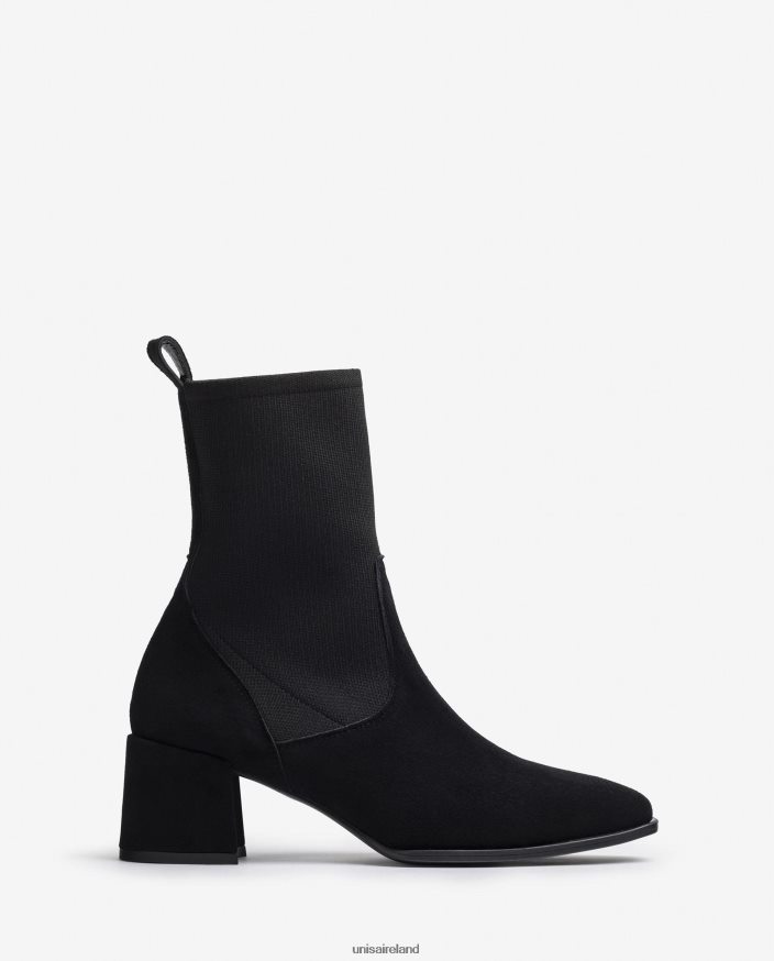 Black 80842D964 Women Unisa Square toe ankle boot with stretch fabric