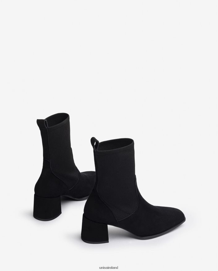 Black 80842D964 Women Unisa Square toe ankle boot with stretch fabric