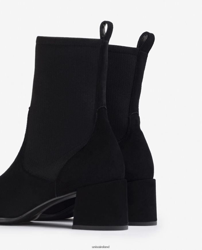 Black 80842D964 Women Unisa Square toe ankle boot with stretch fabric