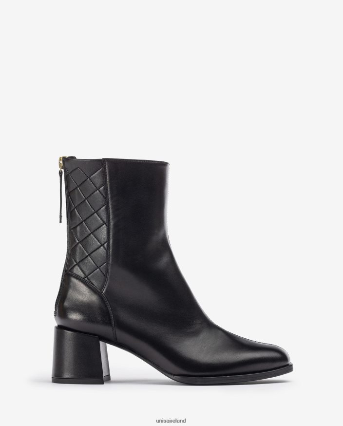 Black 80842D990 Women Unisa Square toe ankle boot with a wide heel