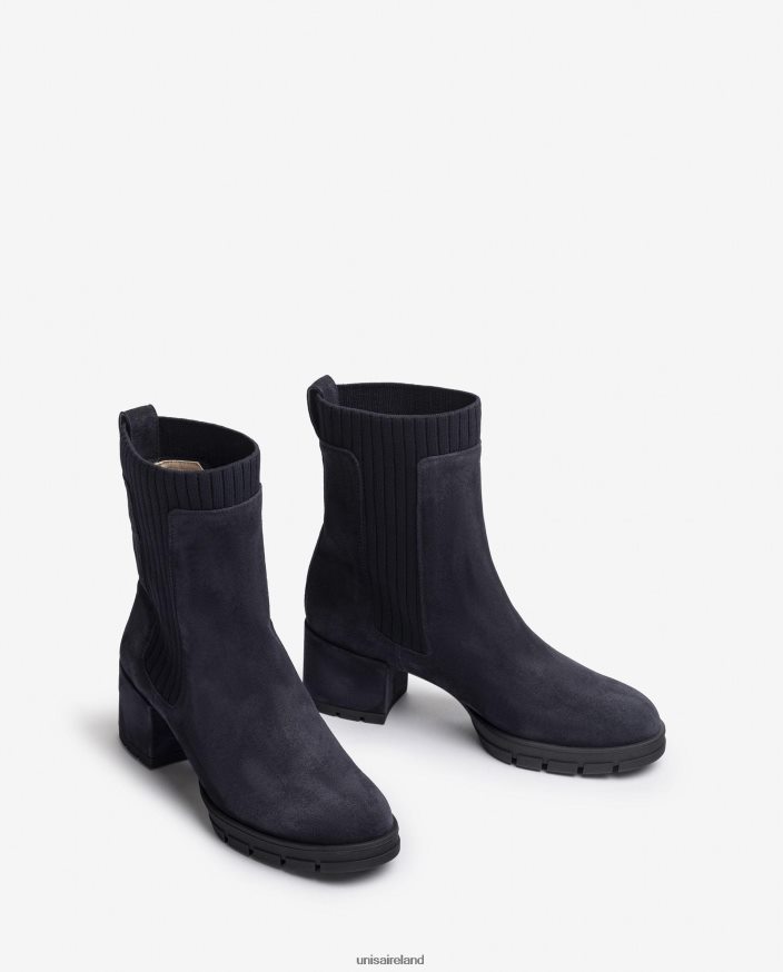 Blue 80842D936 Kids Unisa Suede ankle boot with a ribbed sock