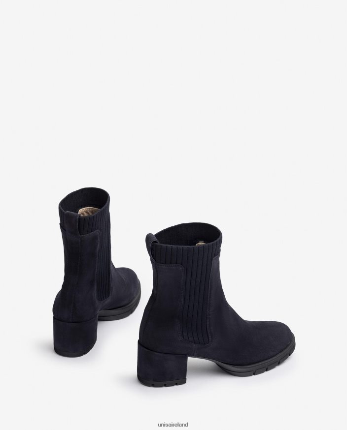 Blue 80842D936 Kids Unisa Suede ankle boot with a ribbed sock