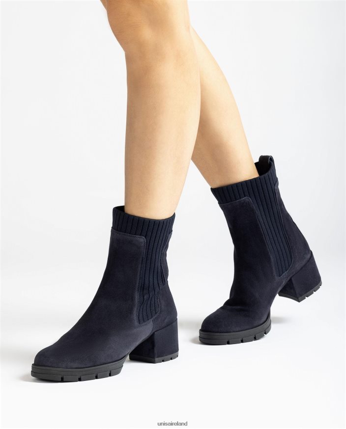 Blue 80842D936 Kids Unisa Suede ankle boot with a ribbed sock