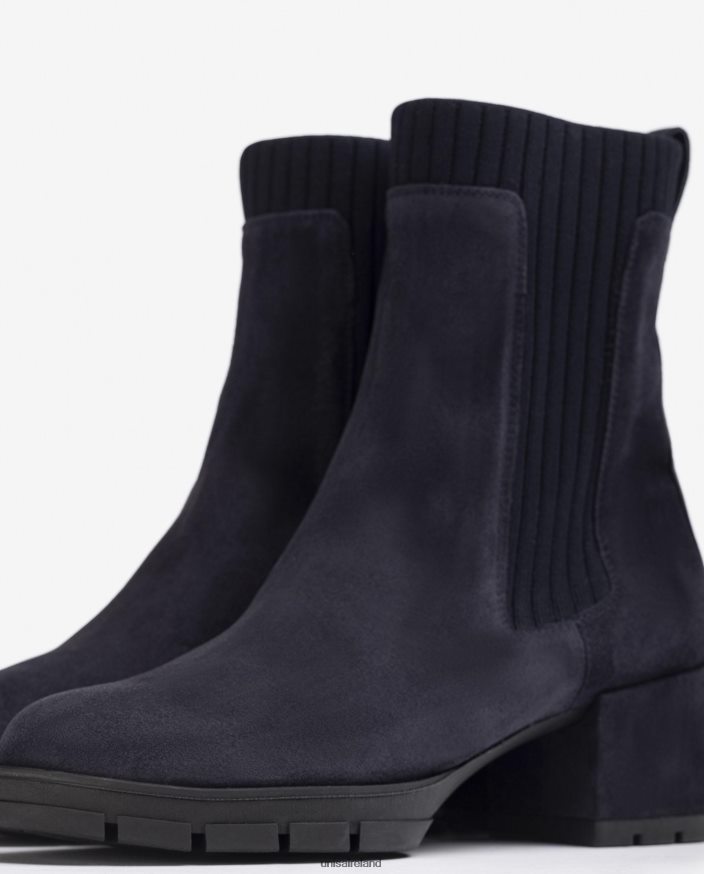 Blue 80842D936 Kids Unisa Suede ankle boot with a ribbed sock