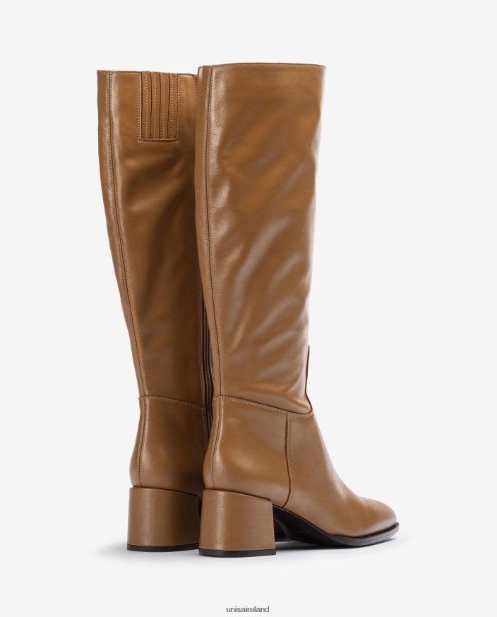 Brown 80842D1039 Women Unisa Square toe boot with a wide heel