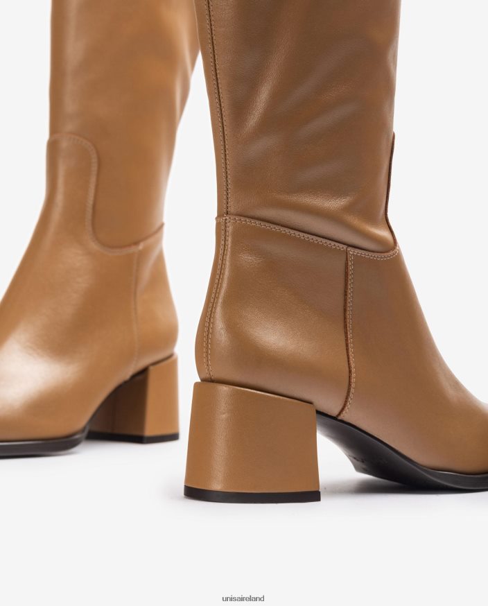 Brown 80842D1039 Women Unisa Square toe boot with a wide heel