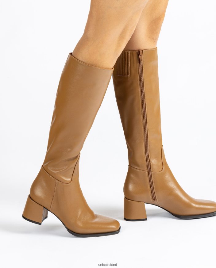 Brown 80842D1039 Women Unisa Square toe boot with a wide heel